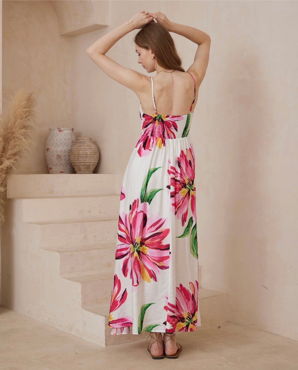 Zahra Maxi Dress - White/Pink Floral