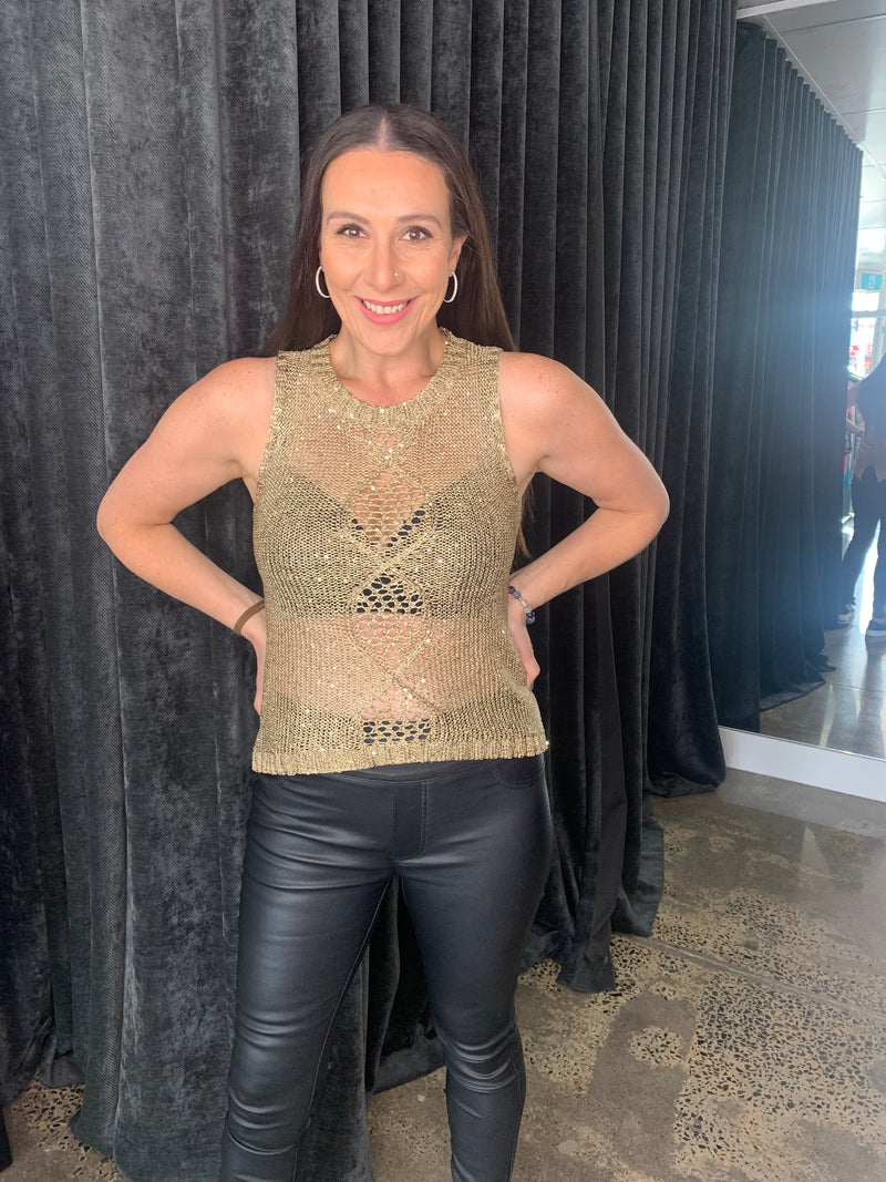 Gold Foil Sleeveless Top - Metallic Gold