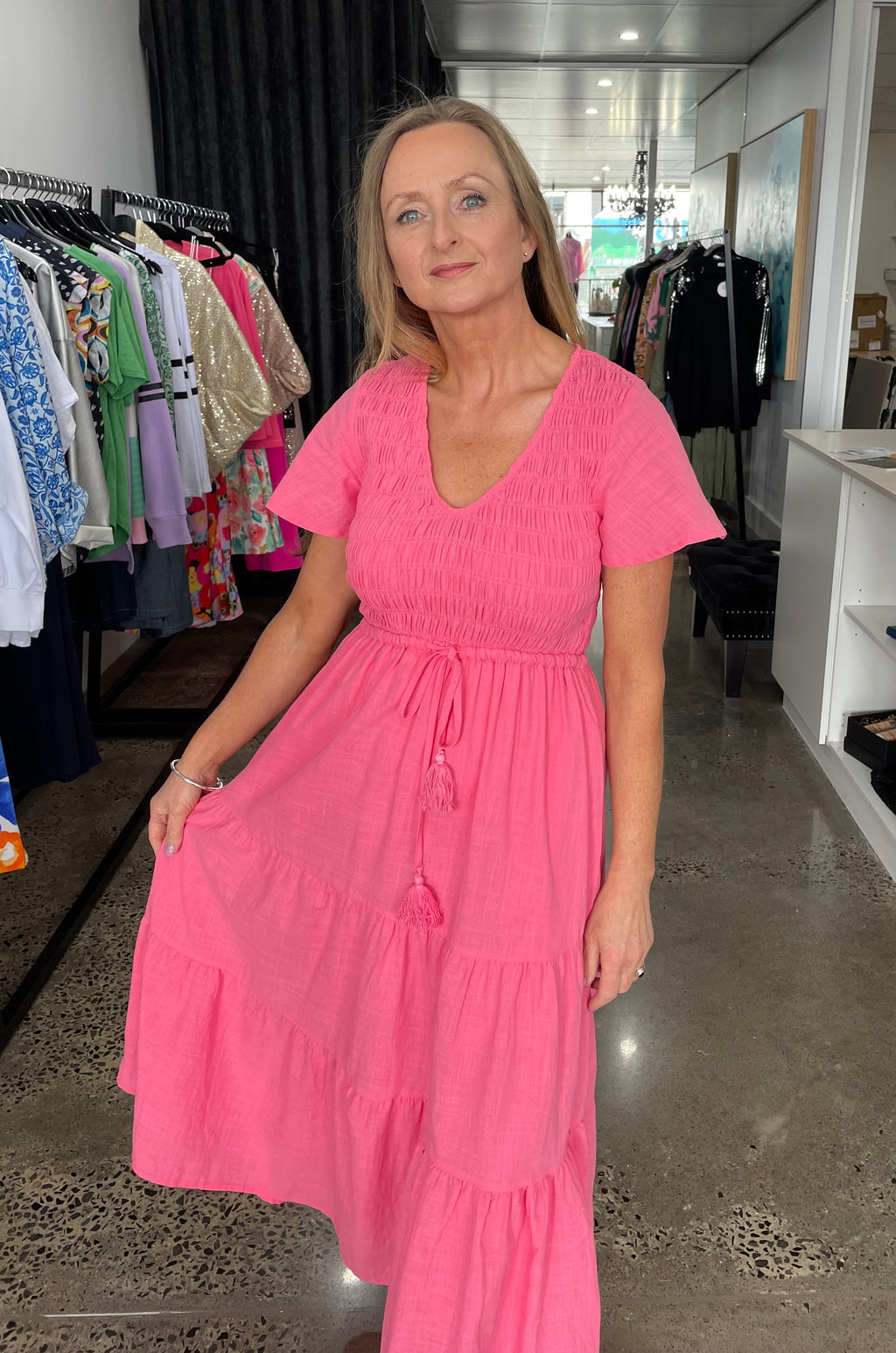 Shirred Maxi Dress - Pink