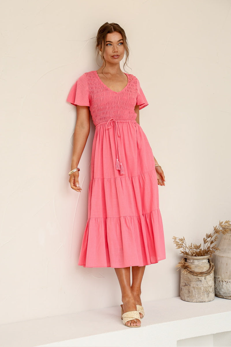 Shirred Maxi Dress - Pink