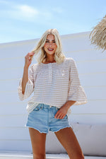 Gingham Shirred Top - Latte