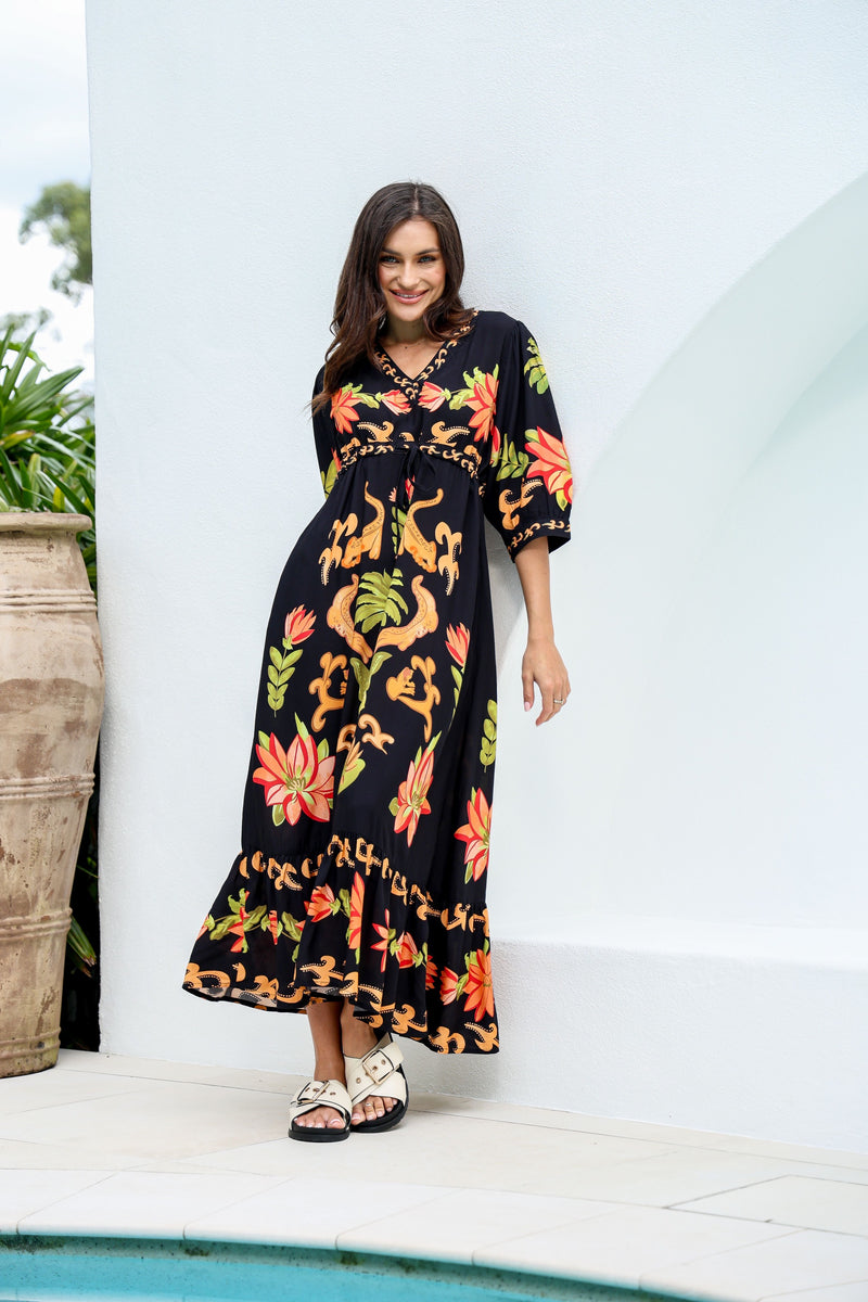 Spritz Maxi Dress - Black/Orange