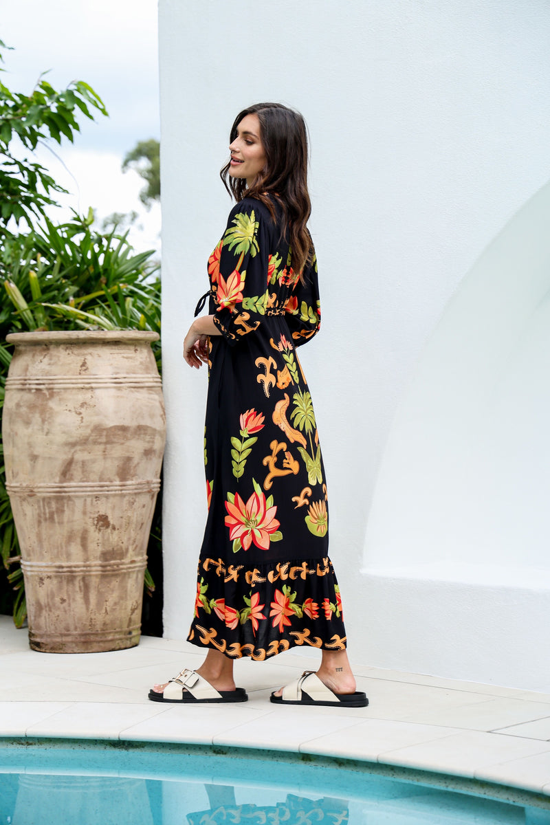 Spritz Maxi Dress - Black/Orange