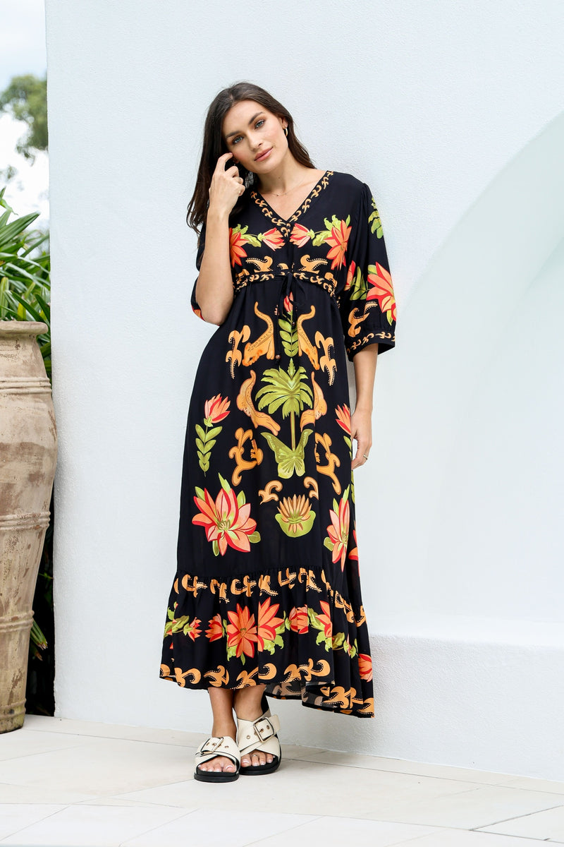 Spritz Maxi Dress - Black/Orange