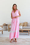 Mediterranean Sleeveless Dress - White/Neon Pink