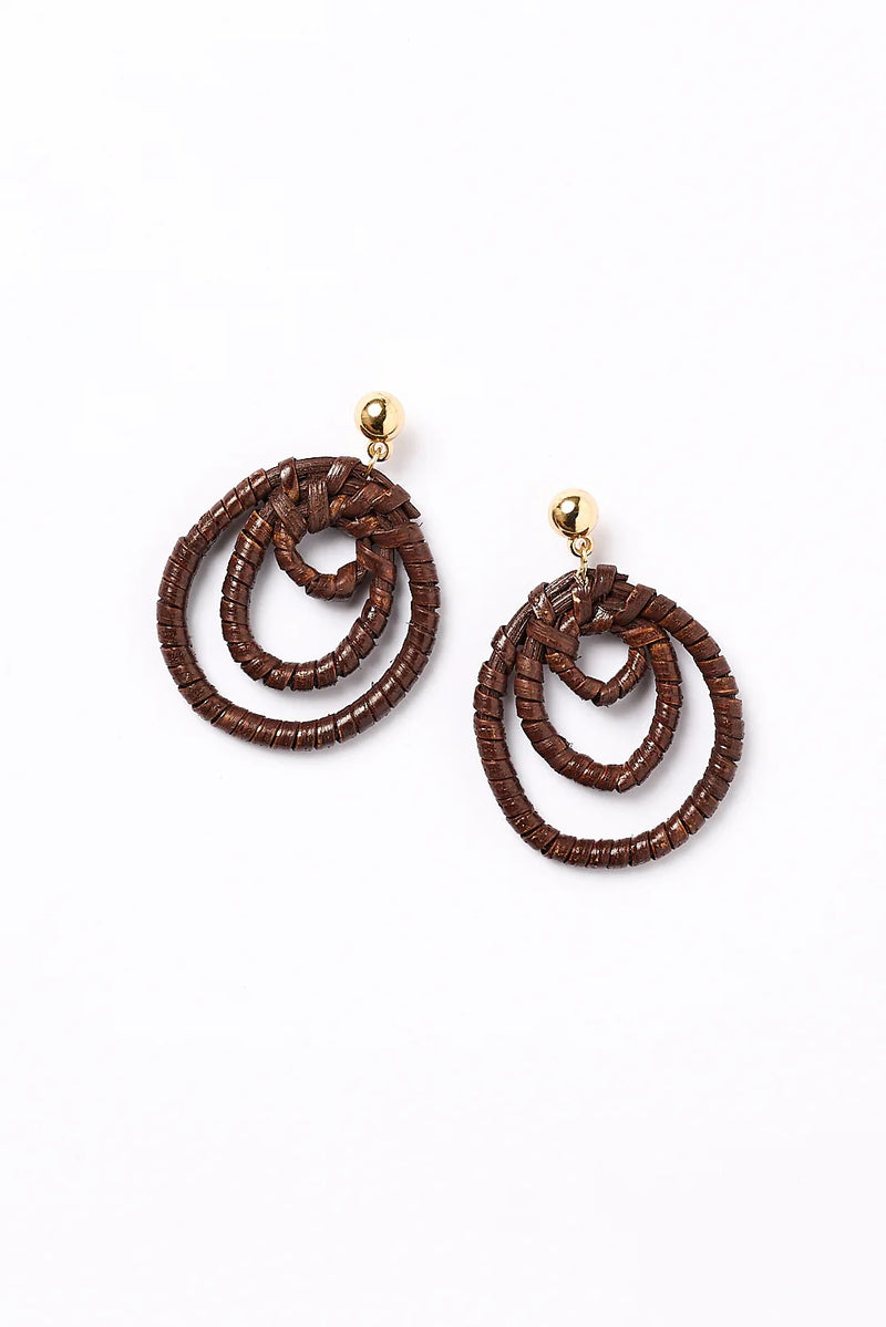 3 Hoop Drop Earrings - Brown