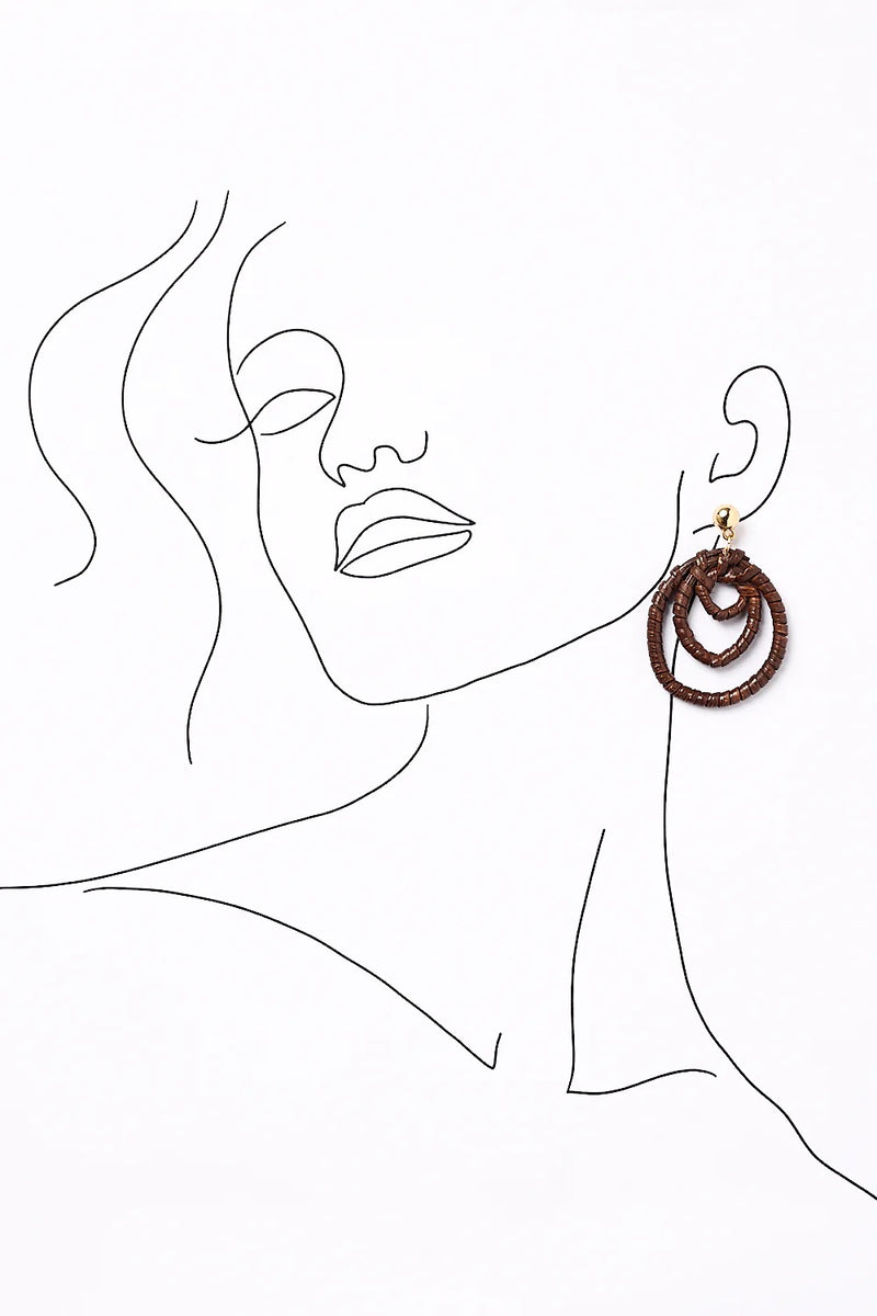 3 Hoop Drop Earrings - Brown