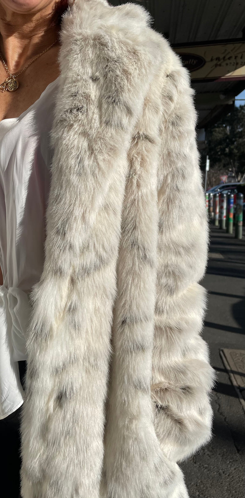 Dion Long Coat - Snow Leopard